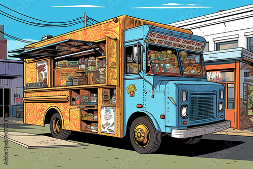 Food truck painting illustration