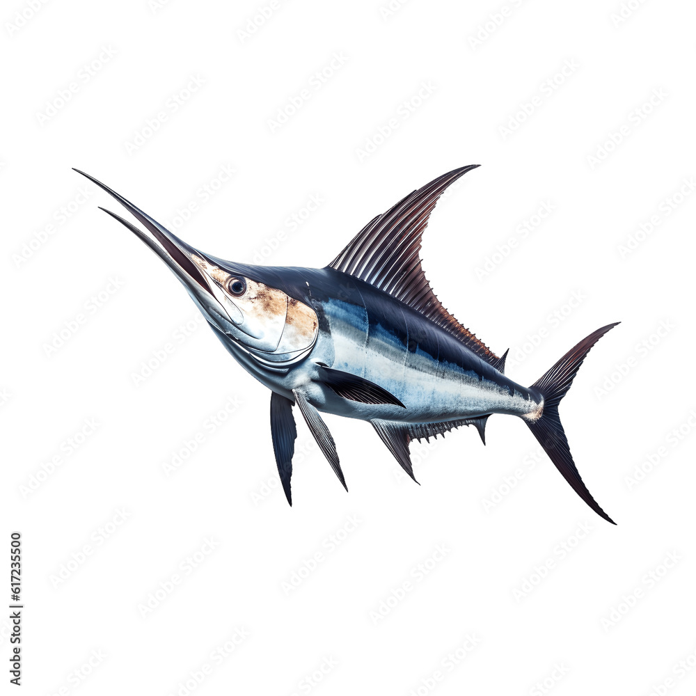 Fototapeta premium Swordfish isolated on transparent background. AI Generated