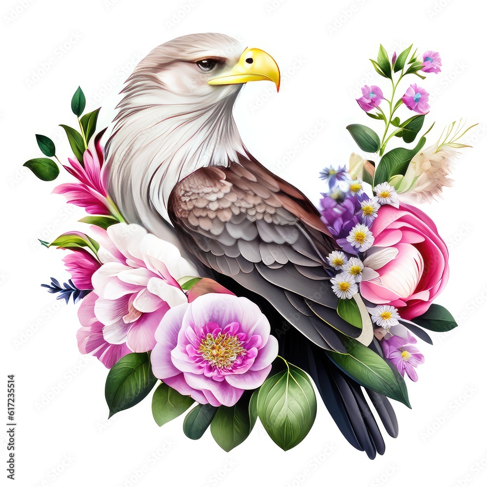 Fototapeta premium american eagle with flowers