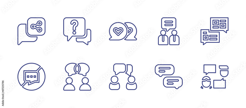 Conversation line icon set. Editable stroke. Vector illustration. Containing share, faq, love message, conversation, no talking, communication, talk.