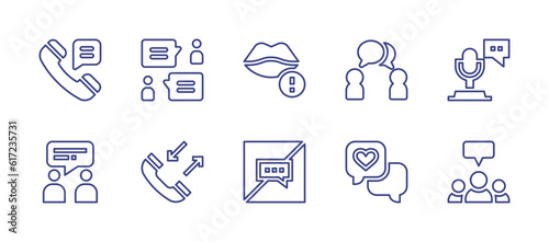 Conversation line icon set. Editable stroke. Vector illustration. Containing talk  conversation  talk problem  talk show  no talking  love message  chat group.