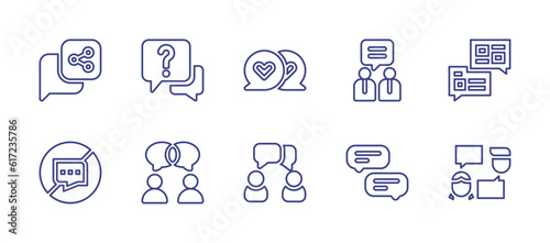 Conversation line icon set. Editable stroke. Vector illustration. Containing share, faq, love message, conversation, no talking, communication, talk.