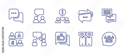 Conversation line icon set. Editable stroke. Vector illustration. Containing talk, conversation, communications, speech bubble, chat, like, mobile chat, work.