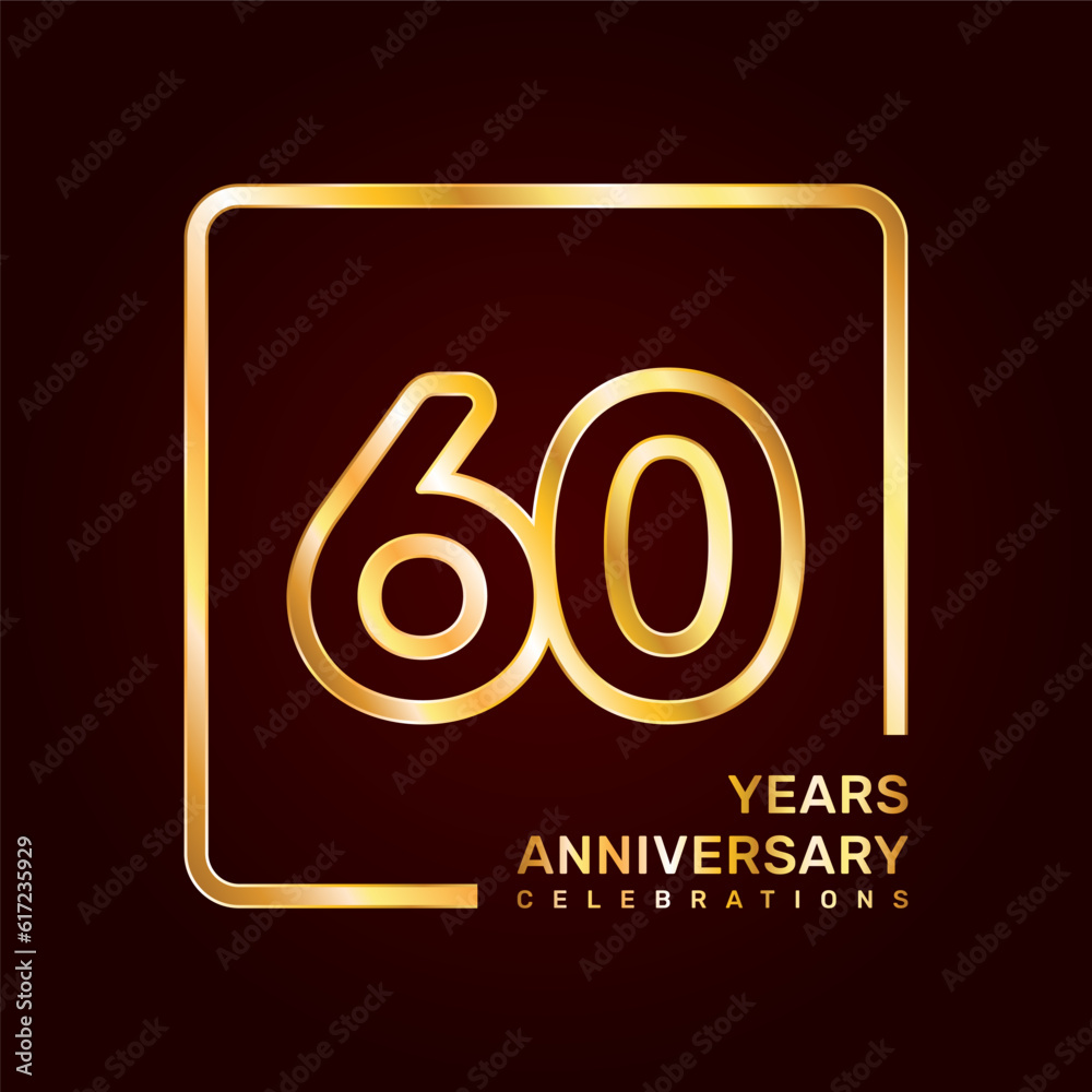 60th anniversary template design with double line numbers in gold color, vector template 60th anniversary template design with double line numbers in gold color, vector template