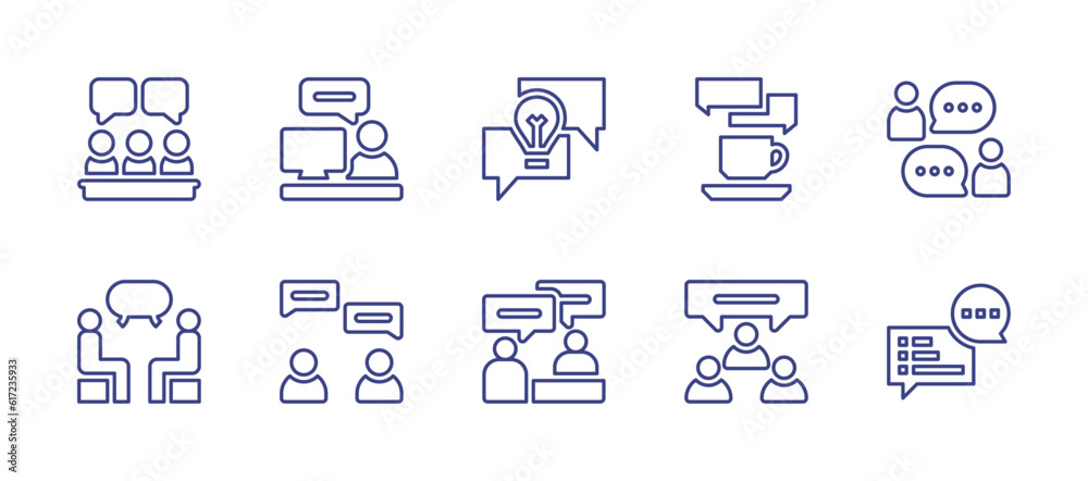 Conversation line icon set. Editable stroke. Vector illustration. Containing meeting, consulting, brainstorming, discussion, chat, chatting, comment.