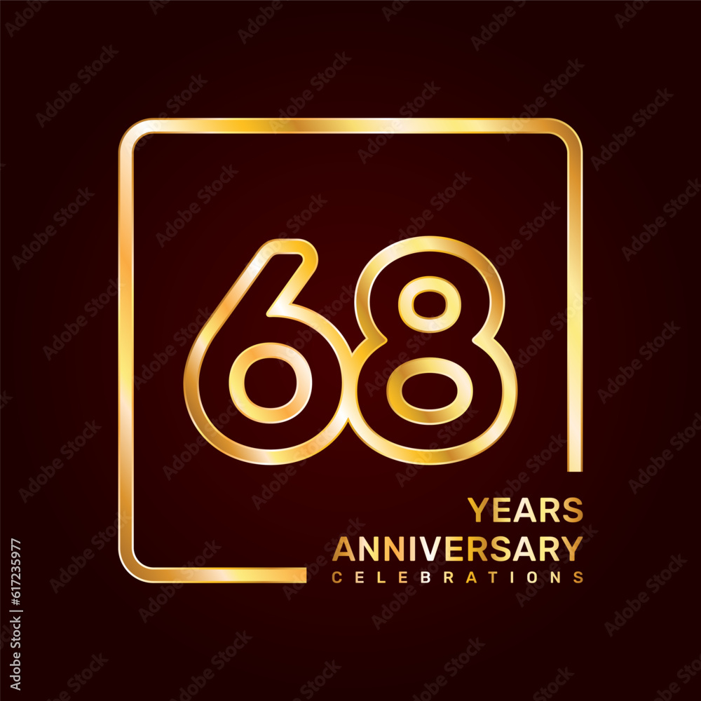 68th anniversary template design with double line numbers in gold color, vector template 68th anniversary template design with double line numbers in gold color, vector template