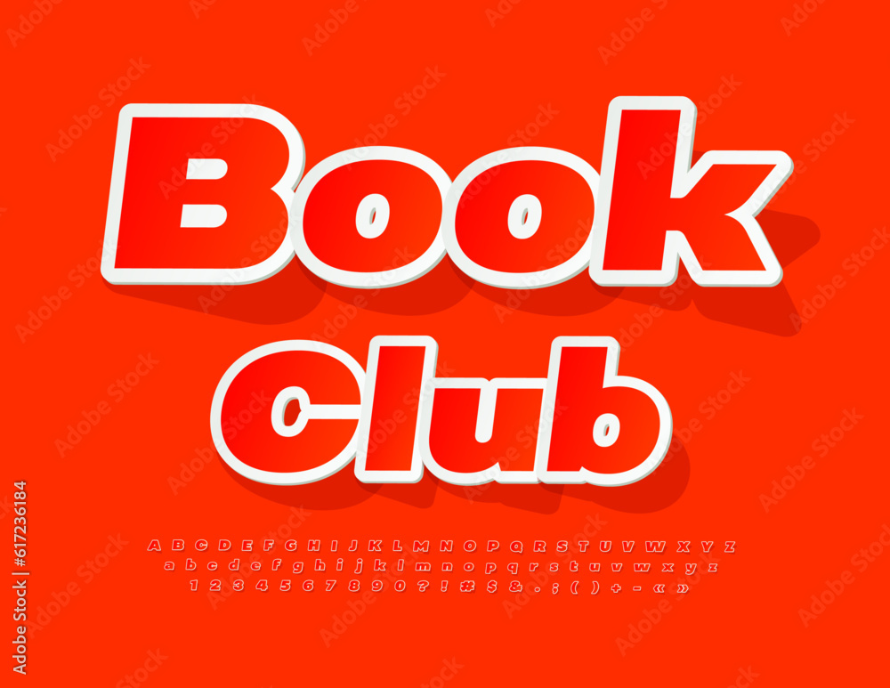 Vector bright Emblem Book Club. Creative paper Font. Modern Alphabet Letters, Numbers and Symbols set Vector bright Emblem Book Club. Creative paper Font. Modern Alphabet Letters, Numbers and Symbols set