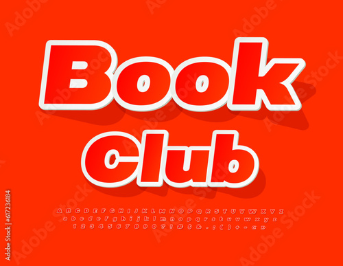 Vector bright Emblem Book Club. Creative paper Font. Modern Alphabet Letters, Numbers and Symbols set