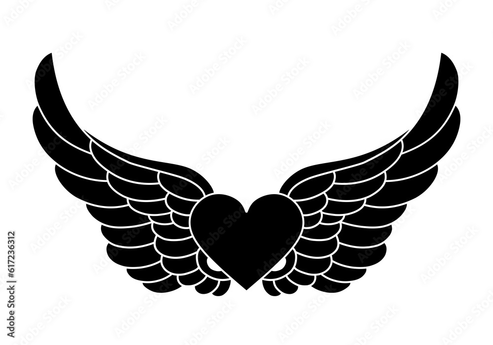 Obraz premium heart with angel wings silhouette vector