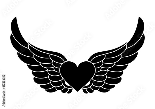 heart with angel wings silhouette vector