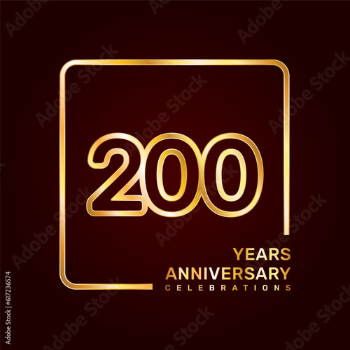 200th anniversary template design with double line numbers in gold color, vector template