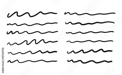 Set of bold pen scribble lines, vector hand drawn brush stripes, pencil underline, marker wavy strokes collection. Doodle illustration isolated on white background.