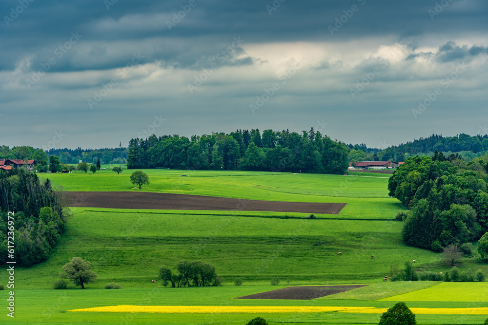 Weitblick auf Wald und Wiesen in Bayern