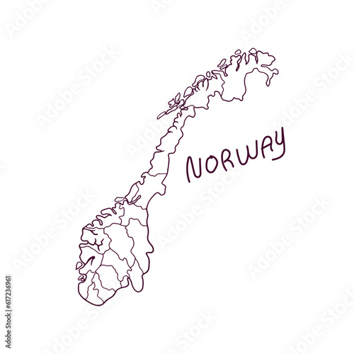 Hand Drawn Doodle Map Of Norway. Vector Illustration