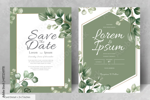 Set of Greenery Floral Frame Wedding Invitation Card Template