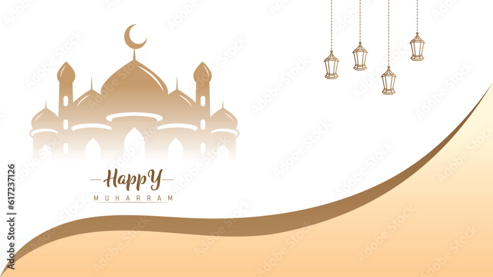 elegant minimalist islamic wallpaper poster banner template design for muharram islamic new year hijri celebration