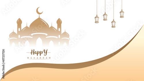 elegant minimalist islamic wallpaper poster banner template design for muharram islamic new year hijri celebration