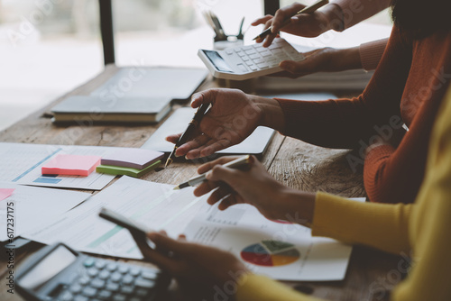 Εκτύπωση καμβά business woman Financial audit administrator and secretary doing reports, calculating the balance