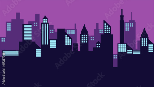City landscape vector illustration. Urban silhouette with skyline building and clear night sky. Cityscape landscape for background, wallpaper, display or landing page