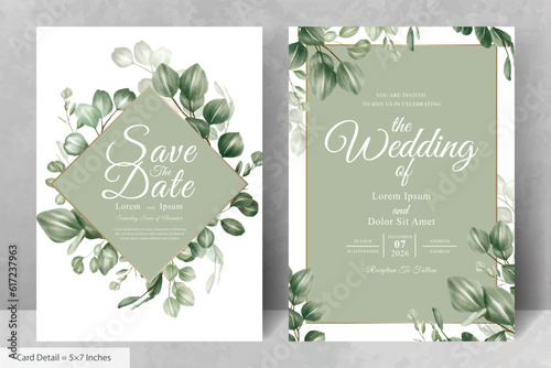Set of Greenery Floral Frame Wedding Invitation Card Template