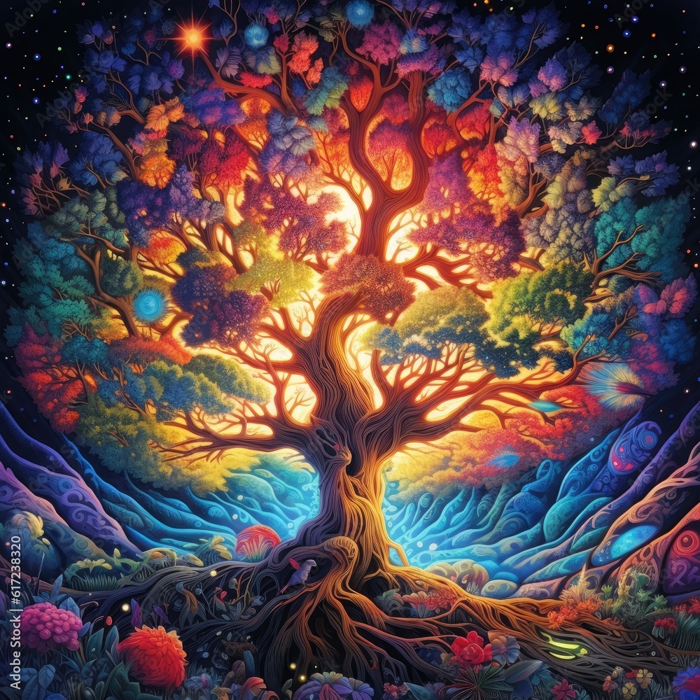 Colorful Tree in the night Sky