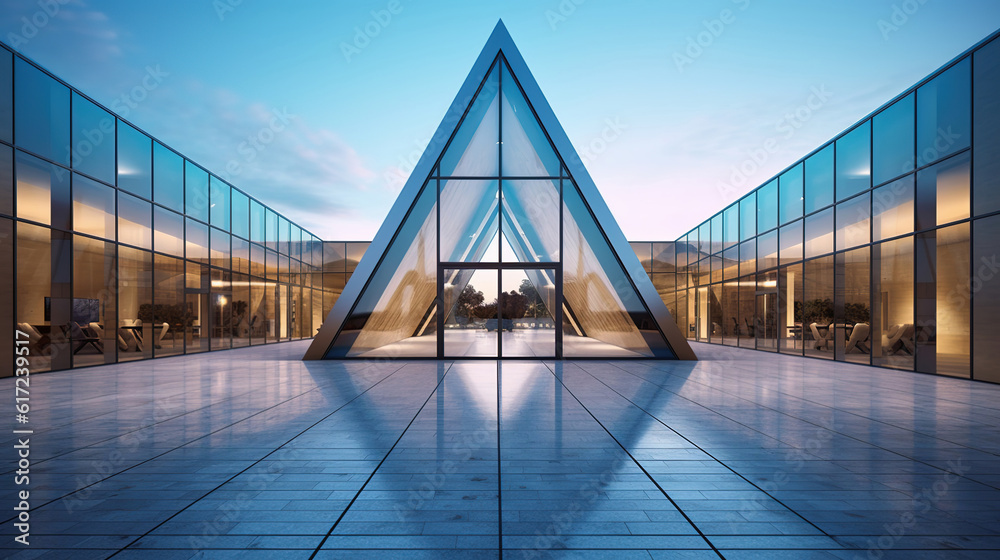 Contemporary triangle shape design modern architecture. Created with Generative AI.