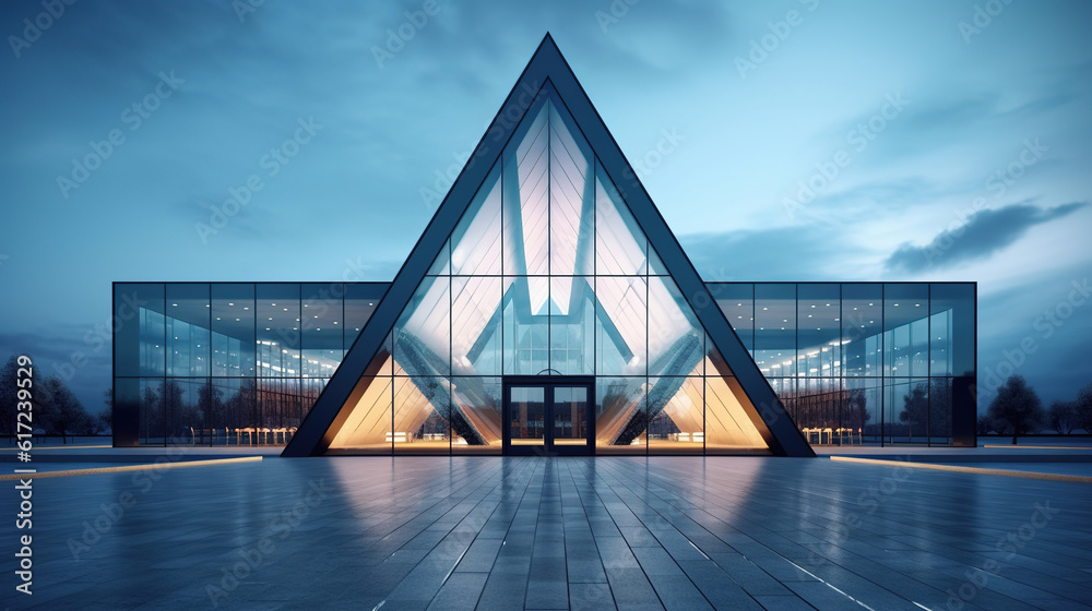 Contemporary triangle shape design modern architecture. Created with Generative AI. - obrazy, fototapety, plakaty 