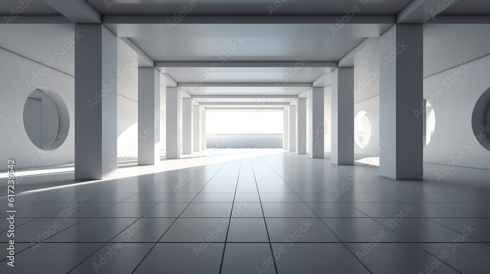 Empty floor and modern architectural passageway. Created with AI generative. Empty floor and modern architectural passageway. Created with AI generative.