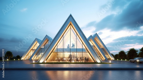 Contemporary triangle shape design modern architecture. Created with Generative AI.