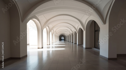 Empty floor and modern architectural passageway. Created with AI generative.