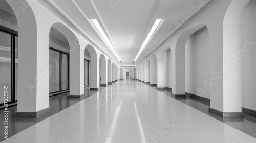 Empty floor and modern architectural passageway. Created with AI generative.