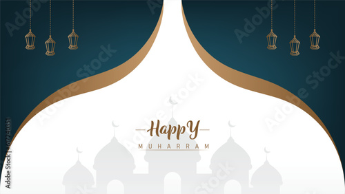 elegant minimalist islamic wallpaper poster banner template design for muharram islamic new year hijri celebration