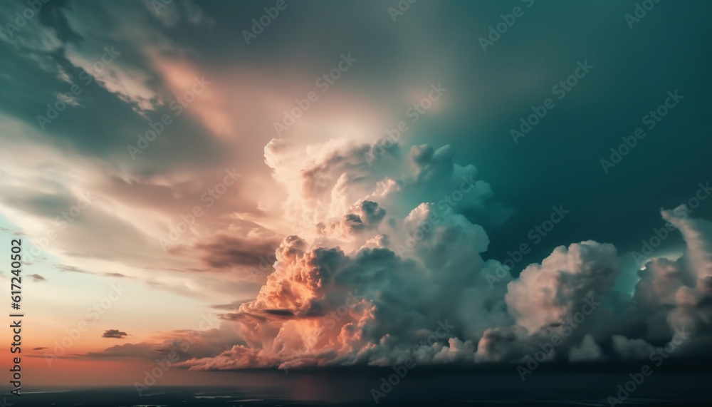 Beauty in nature sunset over tranquil seascape generated by AI