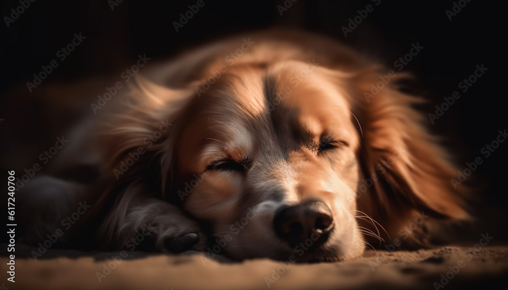 Cute puppy lying down, sleeping in softness generated by AI