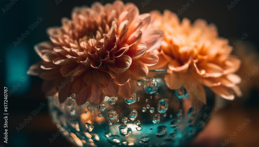Fresh dahlia in glass, nature elegance generated by AI