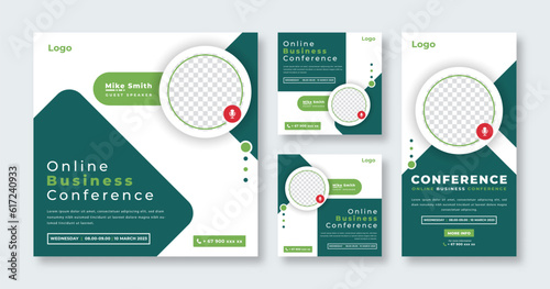 Online Business Conference Social Media Post for Online Marketing Promotion Banner, Story and Web Internet Ads Flyer