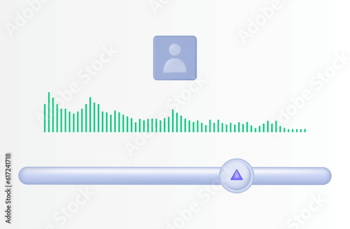 Soundtrack, audio sound wave. Listening to a conversation, speech module, recording readings, podcast. Adjust, decrease the sound level, volume slider. Radio wave, track. Vector 3d illustration.