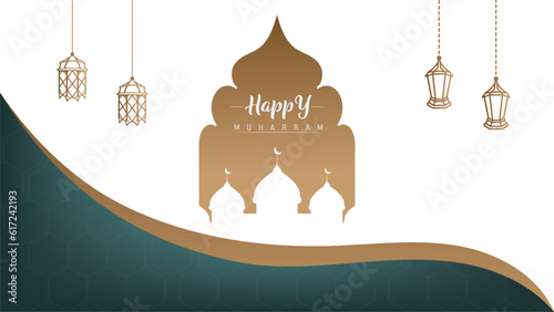 elegant minimalist islamic wallpaper poster banner template design for muharram islamic new year hijri celebration