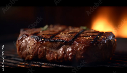 Grilled sirloin steak, ready to eat, with spice generated by AI