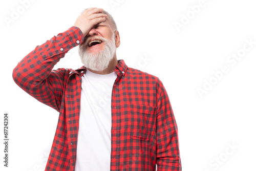 cute 60s middle aged mature man in stylish shirt goofed photo