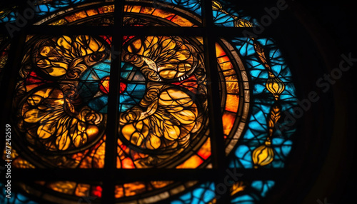 Gothic stained glass windows illuminate spirituality history generated by AI
