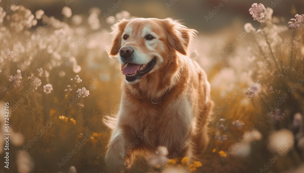 Cute puppy playing in the summer grass generated by AI Cute puppy playing in the summer grass generated by AI