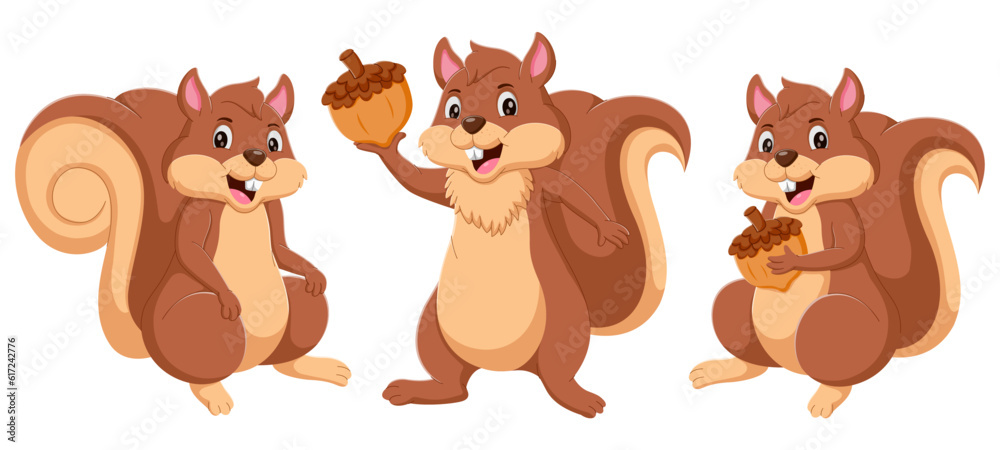 Cute squirrel cartoon collection set. Vector illustration Cute squirrel cartoon collection set. Vector illustration