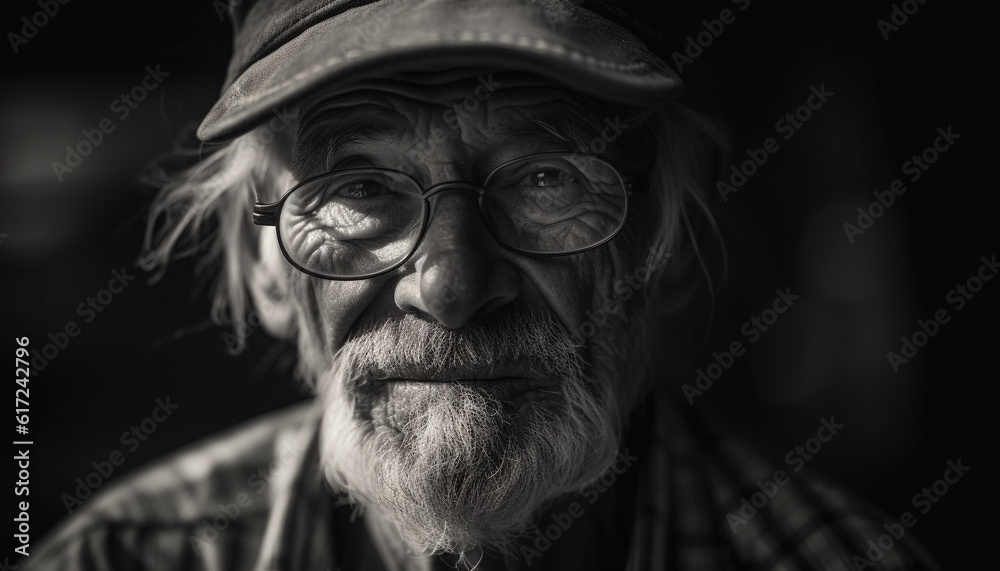 Gray haired senior man with eyeglasses smiling generated by AI Gray haired senior man with eyeglasses smiling generated by AI