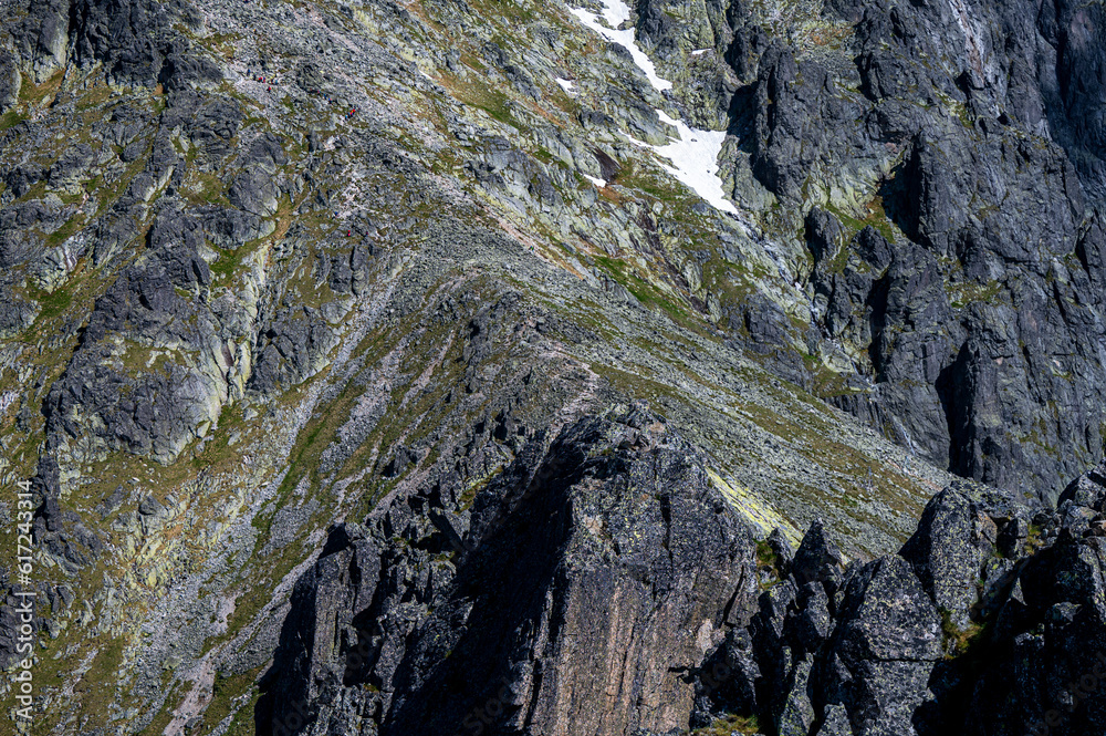 An outstanding mountain landscape of the High Tatras. The Lomnicka Pass, Lomnicke Sedlo, Slovakia.