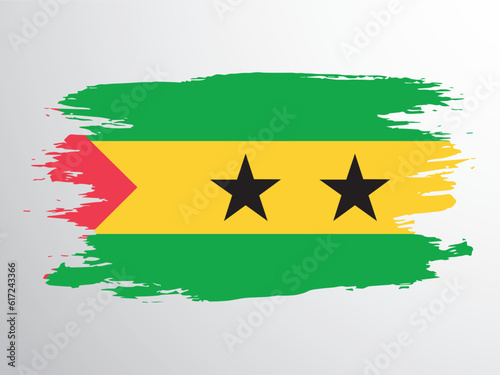 Flag of Sao Tome and Principe painted with a brush