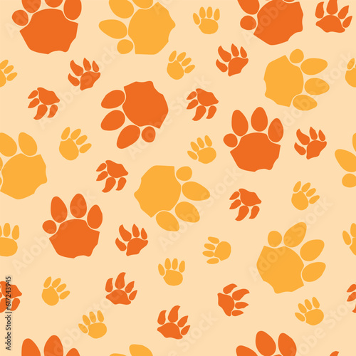 Tiger paw element pattern seamless vector on orange background , animal pattern seamless wallpaper