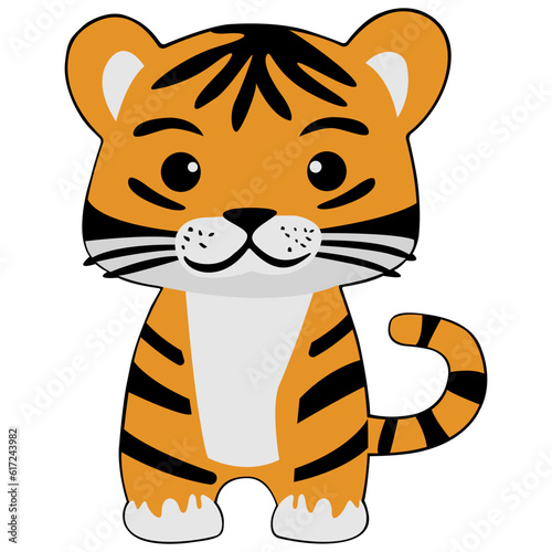 Tiger clipart icon vector flat design on transparent background, animal isolated clipping path element