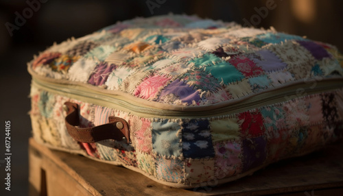 Old fashioned textile pattern decorates comfortable rustic pillow generated by AI