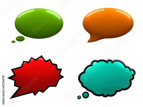 Bright, colorful 3D speech icons isolated on a white background.